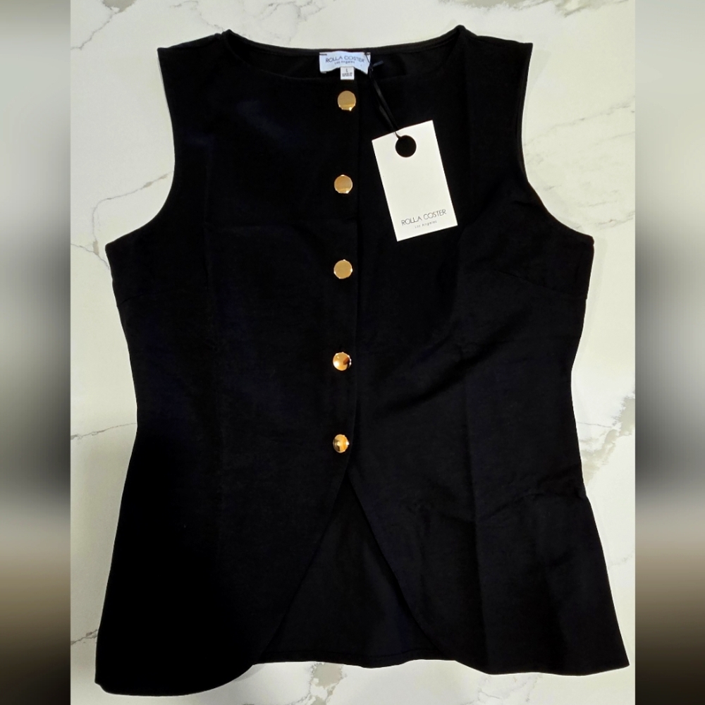 Rolla Coster Black Top with Gold Accent Buttons NWT